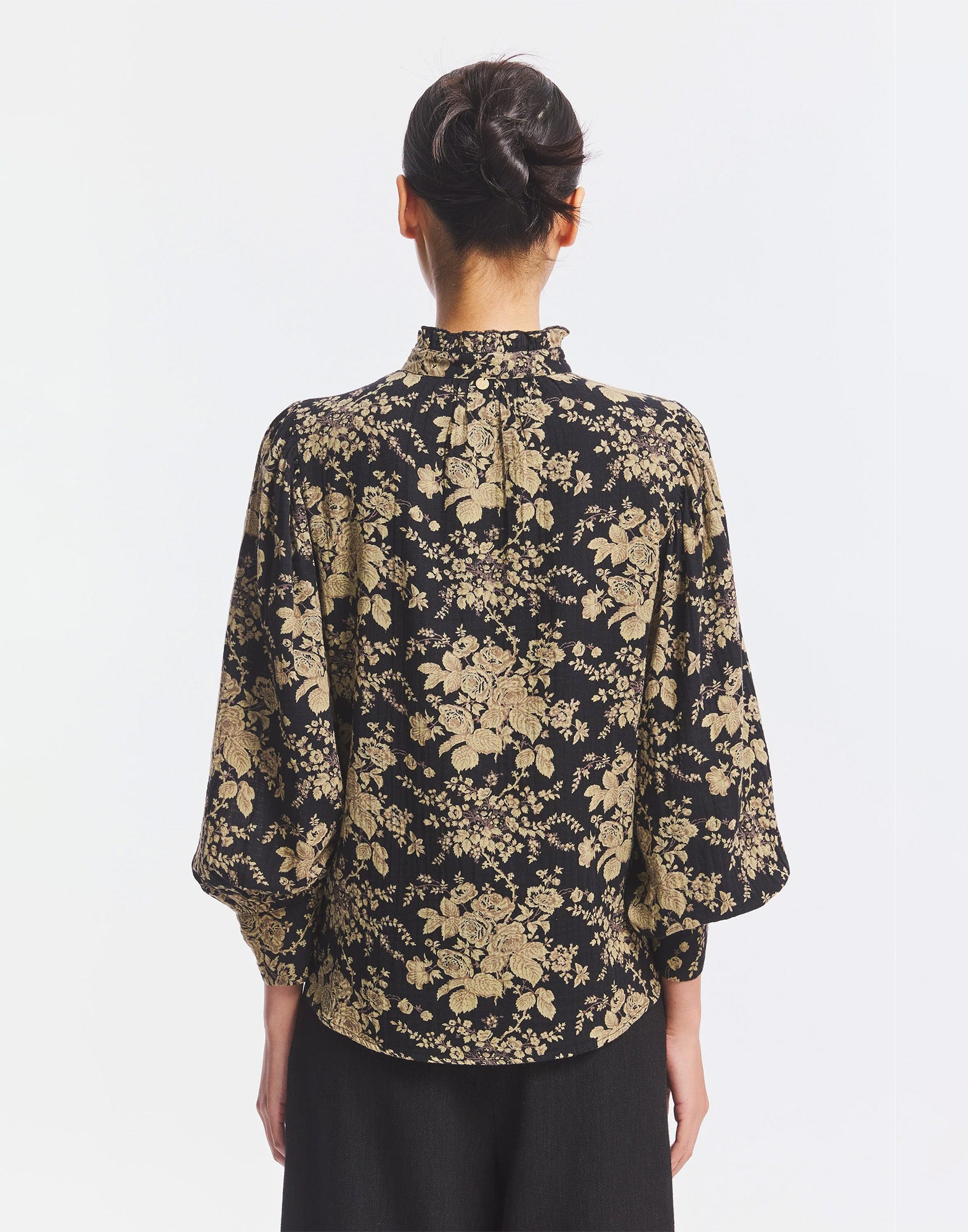 ANTIK BATIK Blusa Cinzo in Garza di Cotone Black/Rust