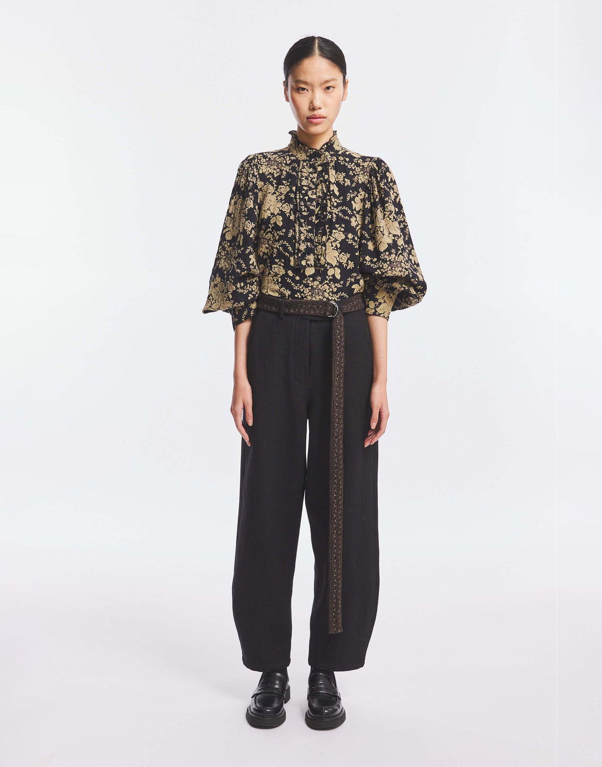 ANTIK BATIK Blusa Cinzo in Garza di Cotone Black/Rust