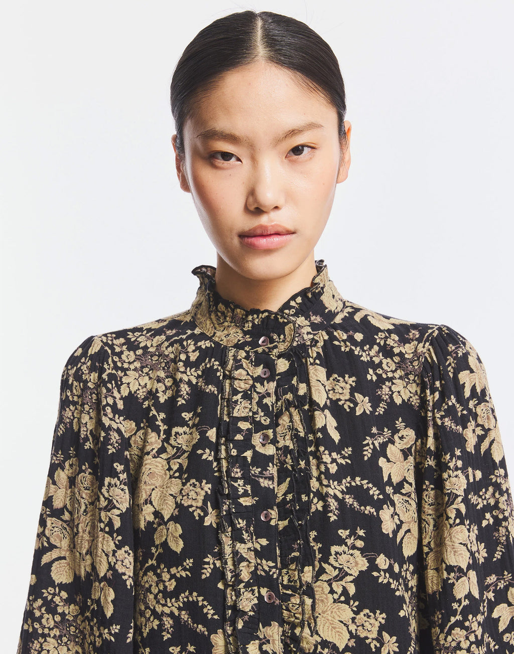 ANTIK BATIK Blusa Cinzo in Garza di Cotone Black/Rust