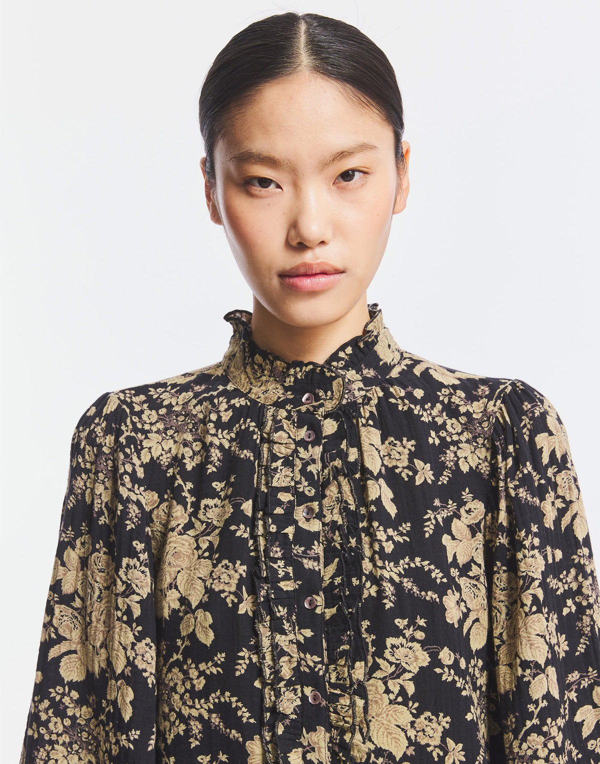 ANTIK BATIK Blusa Cinzo in Garza di Cotone Black/Rust