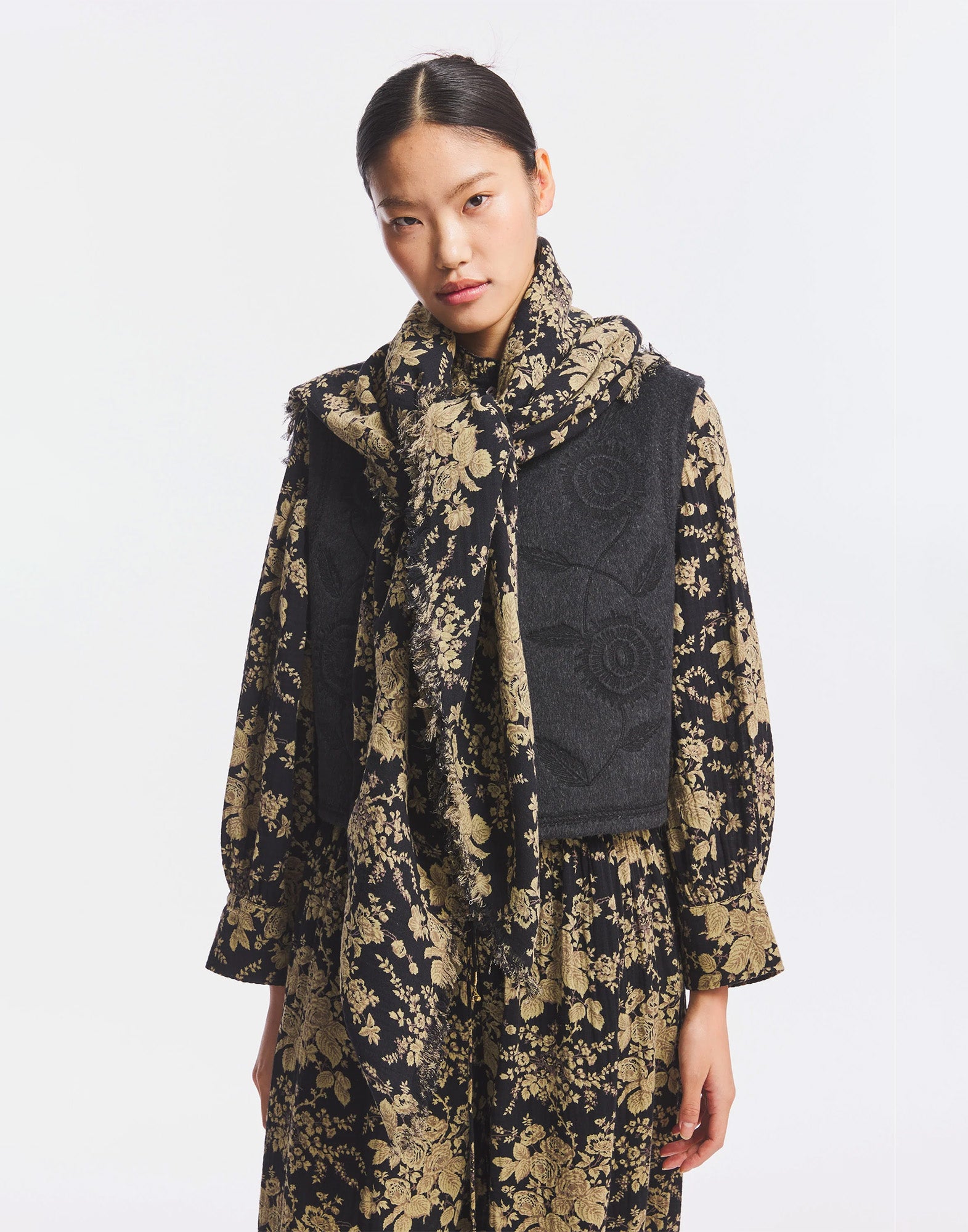 ANTIK BATIK Foulard Cinzo Big Square in Cotone Black/Rust
