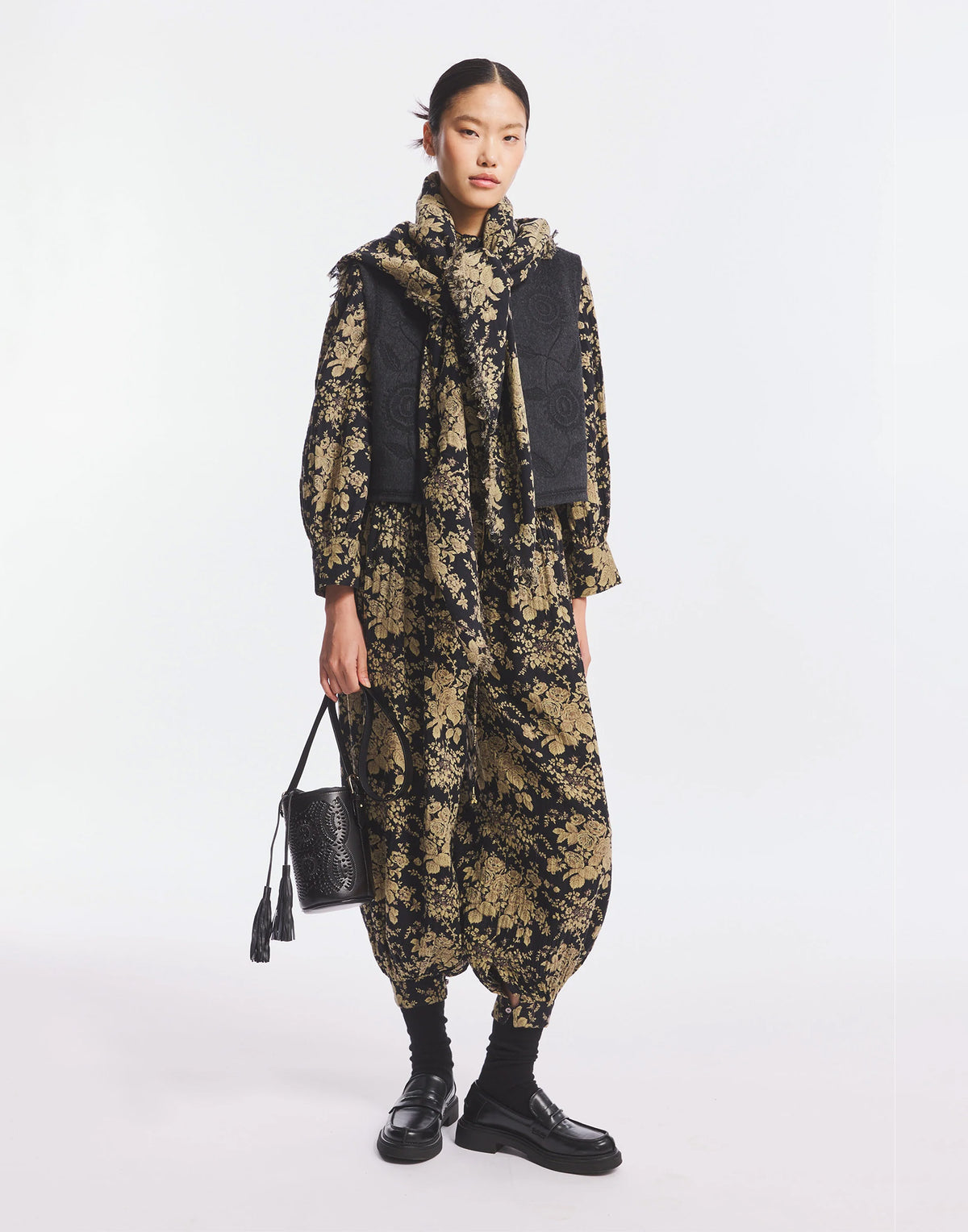 ANTIK BATIK Foulard Cinzo Big Square in Cotone Black/Rust