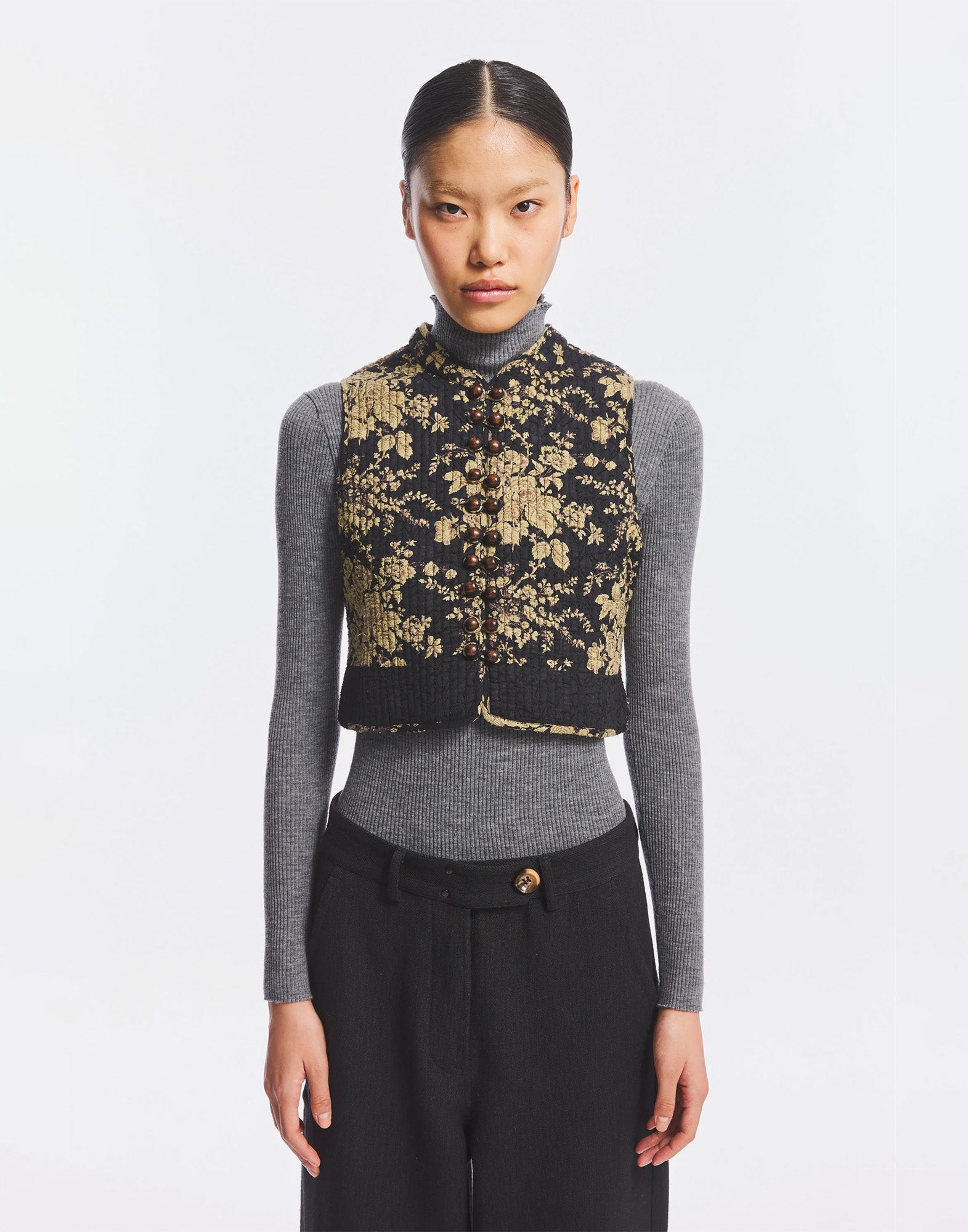 ANTIK BATIK Gilet in Cotone Jacquard Black/Rust
