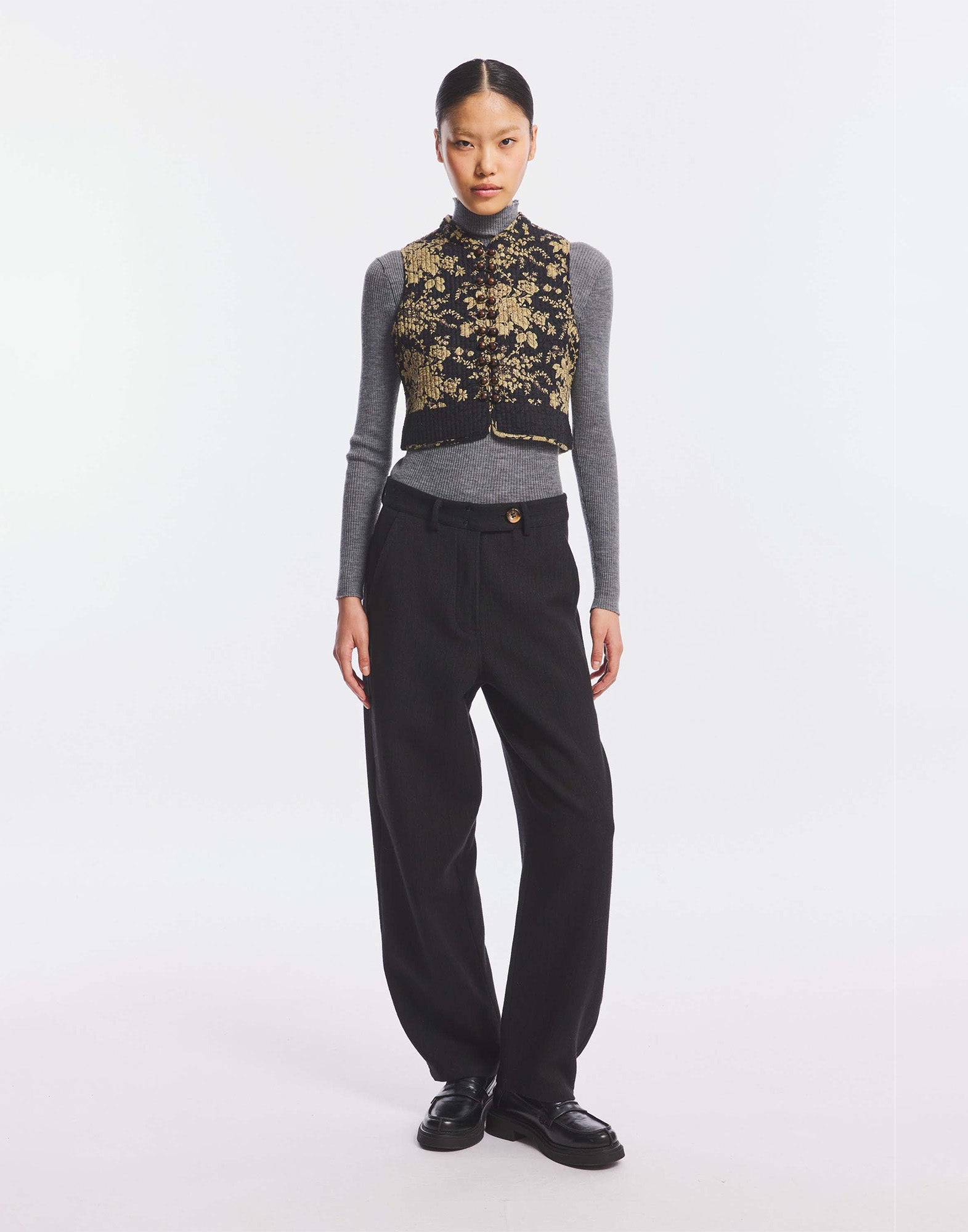 ANTIK BATIK Gilet in Cotone Jacquard Black/Rust