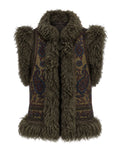 ANTIK BATIK Gilet Ricamato con Pelliccia Kaki
