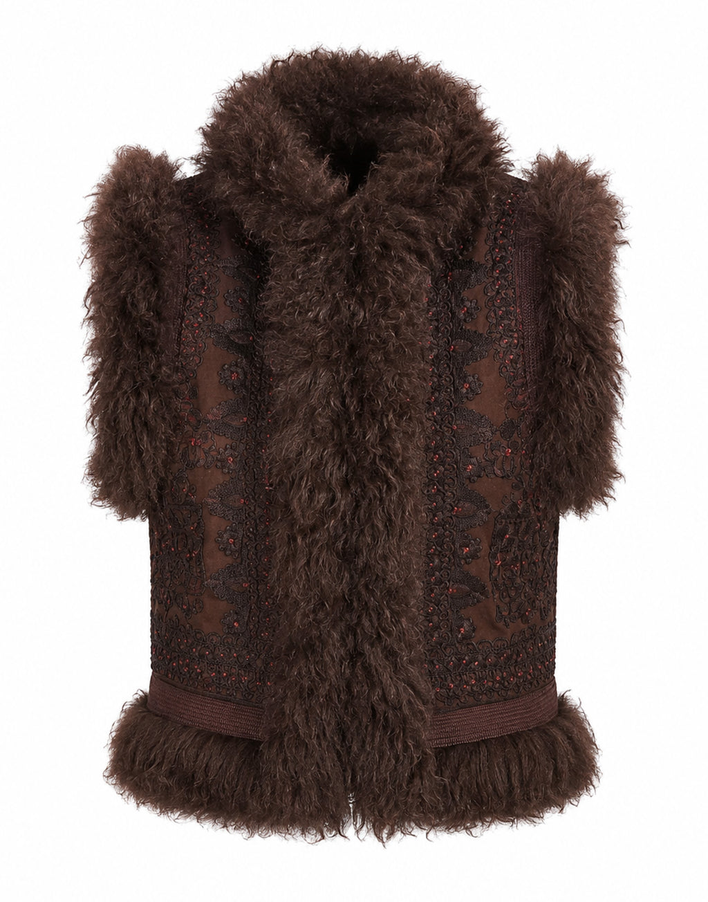 ANTIK BATIK Gilet Ricamato con Pelliccia Chocolat