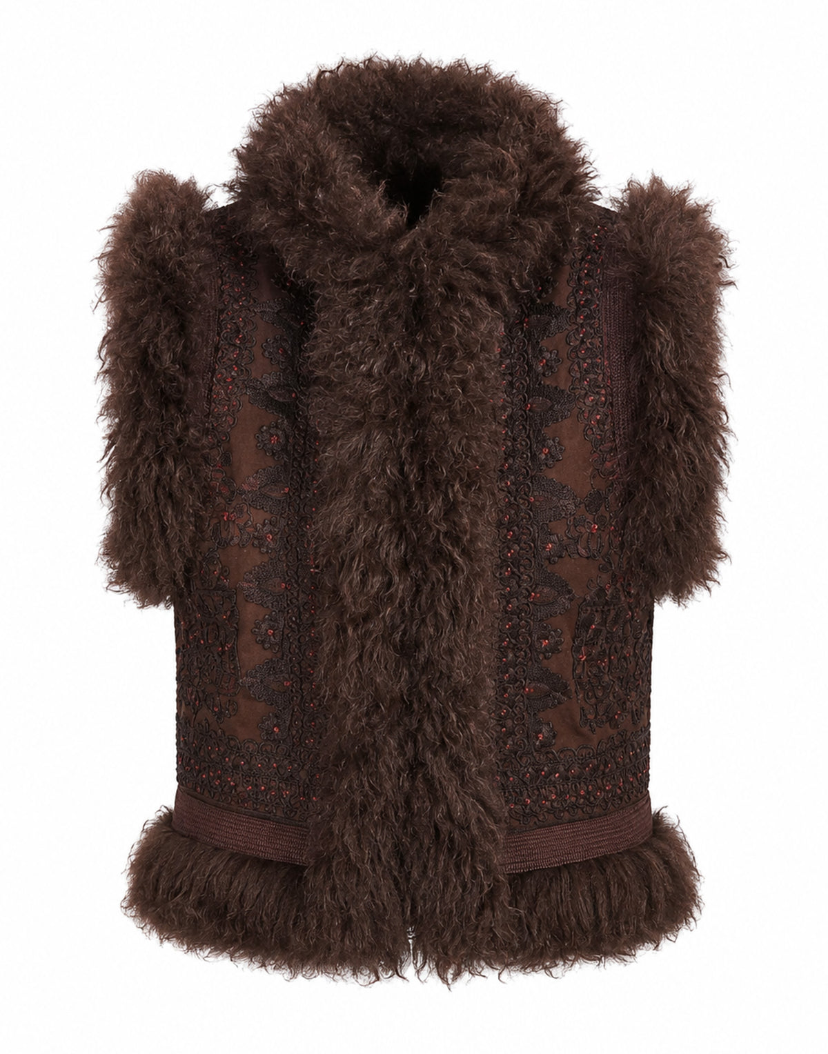 ANTIK BATIK Gilet brodé avec fourrure Chocolat