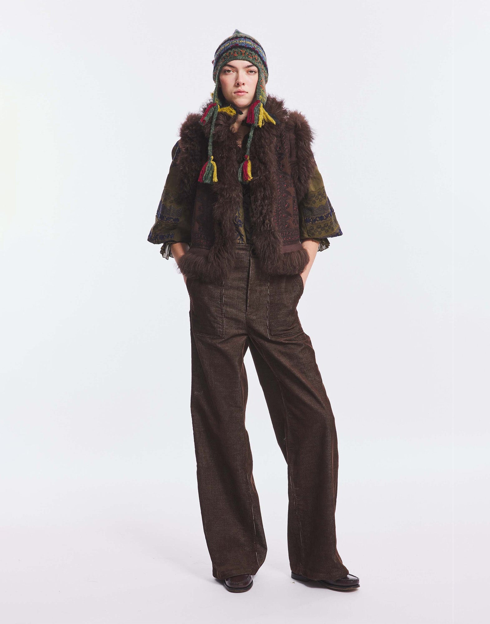 ANTIK BATIK Gilet Ricamato con Pelliccia Chocolat