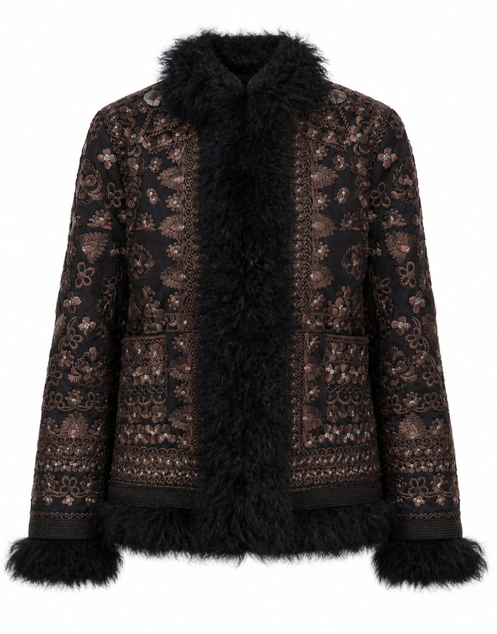 ANTIK BATIK Giacca Ricamata con Pelliccia Nera