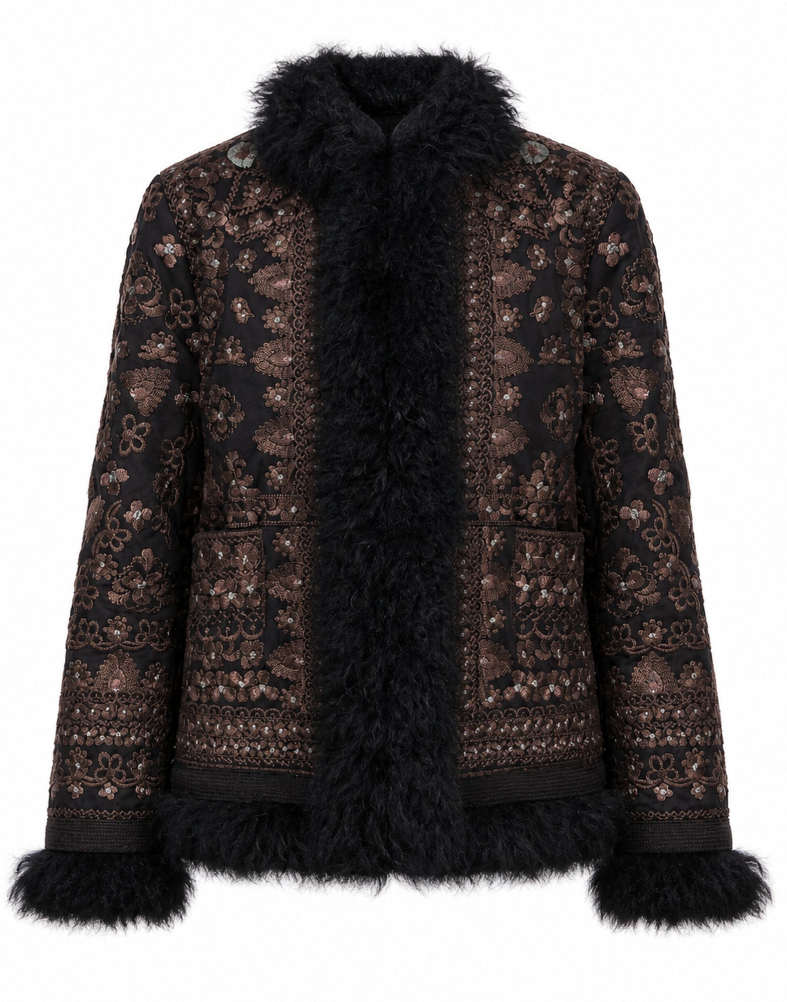 ANTIK BATIK Giacca Ricamata con Pelliccia Nera