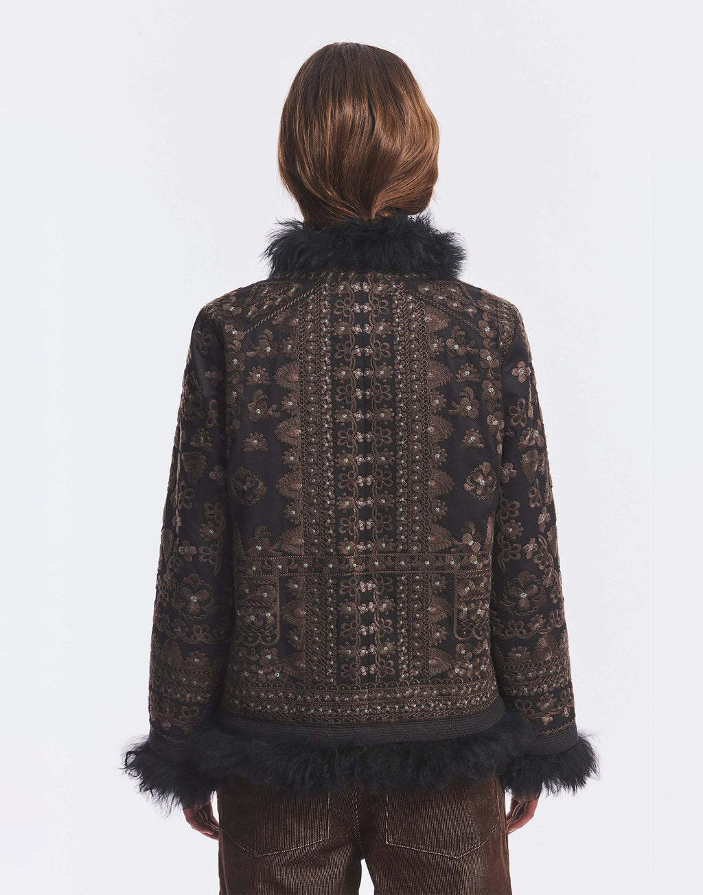 ANTIK BATIK Giacca Ricamata con Pelliccia Nera