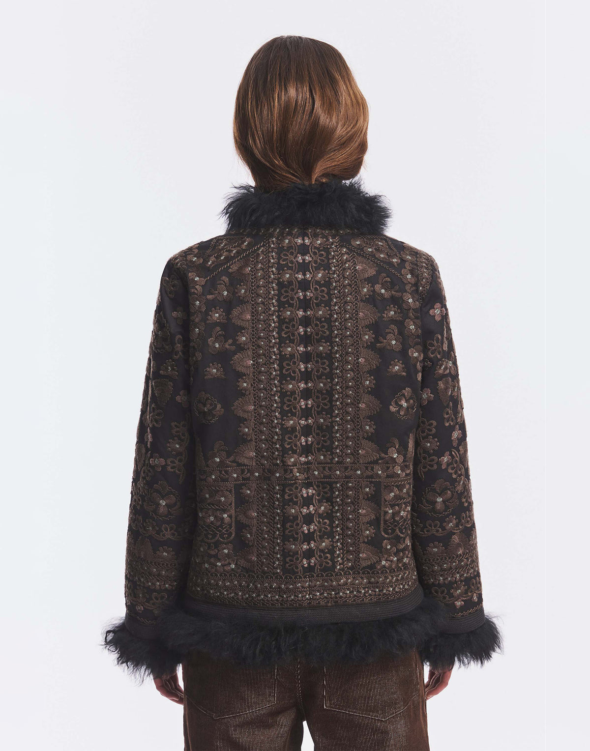 ANTIK BATIK Giacca Ricamata con Pelliccia Nera