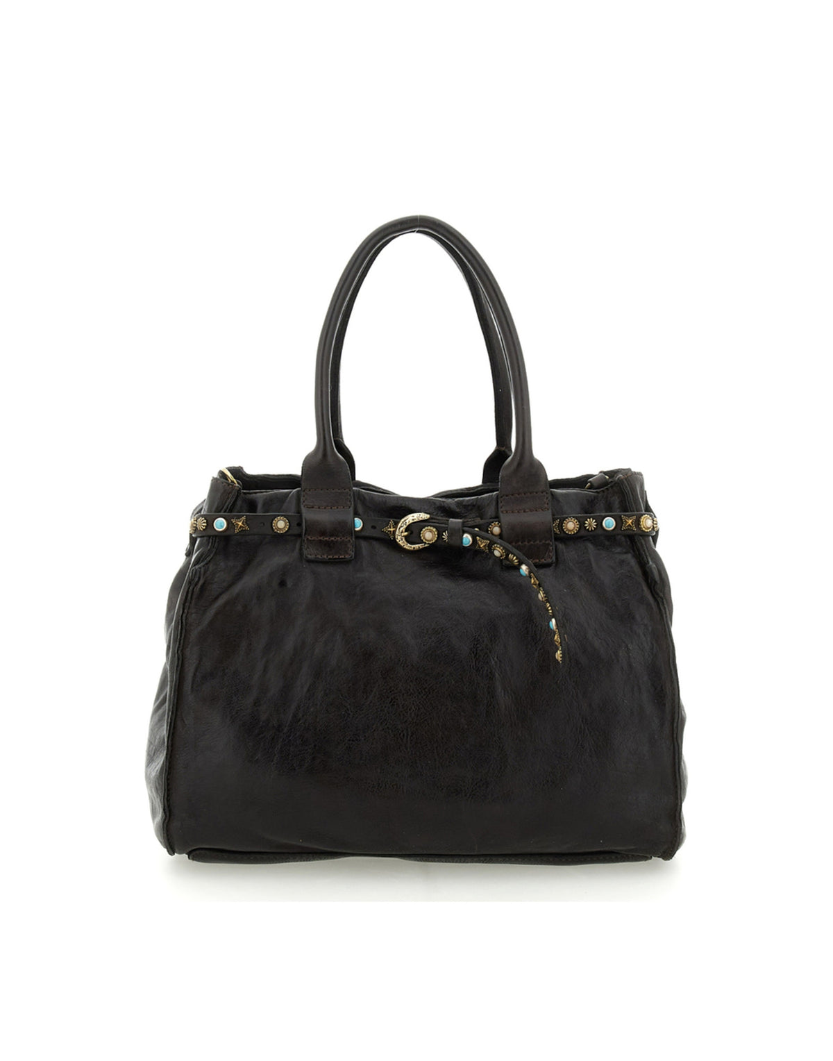CAMPOMAGGI Borsa Shopping Rossella in Pelle con Borchie e Strass Moro