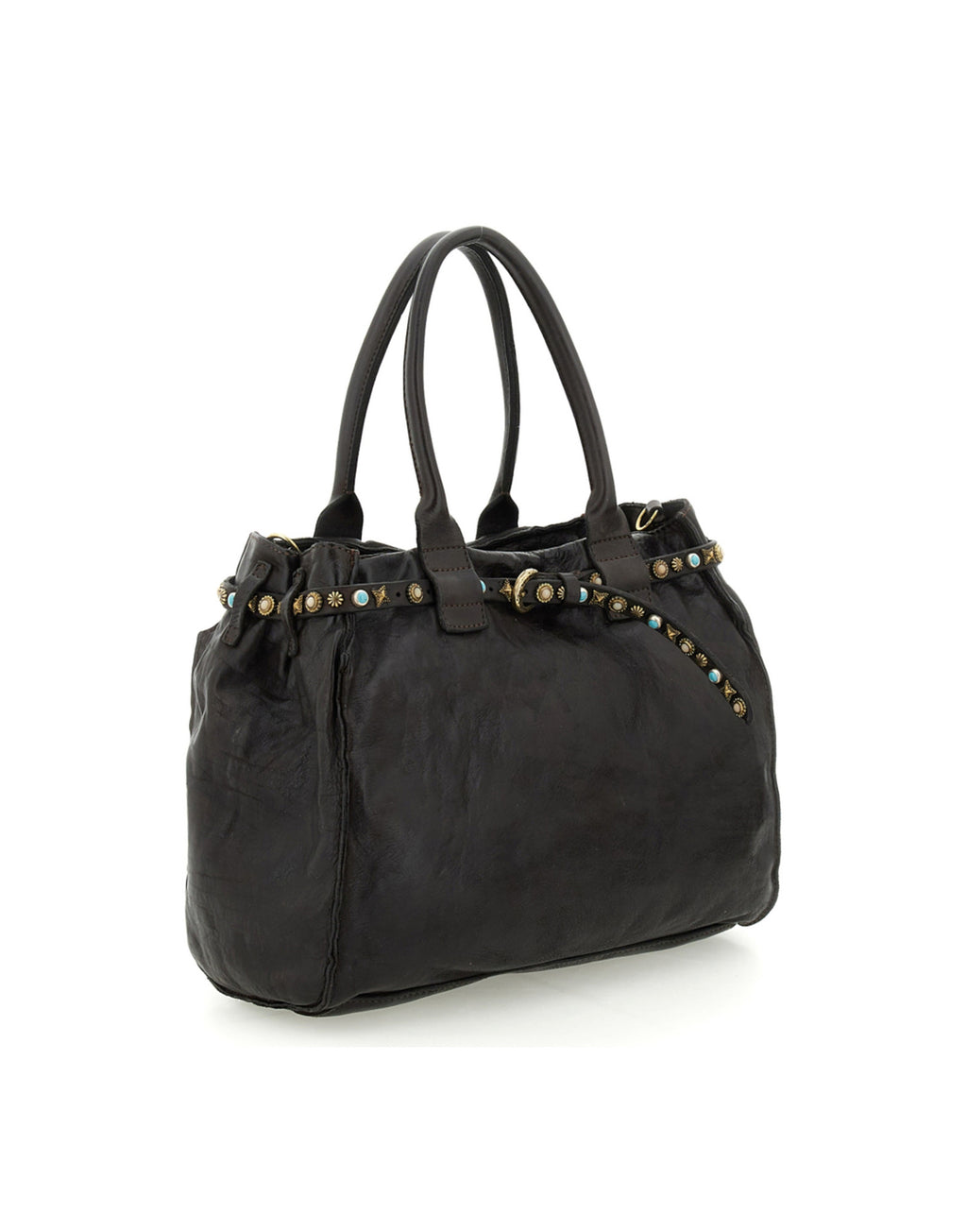 CAMPOMAGGI Borsa Shopping Rossella in Pelle con Borchie e Strass Moro