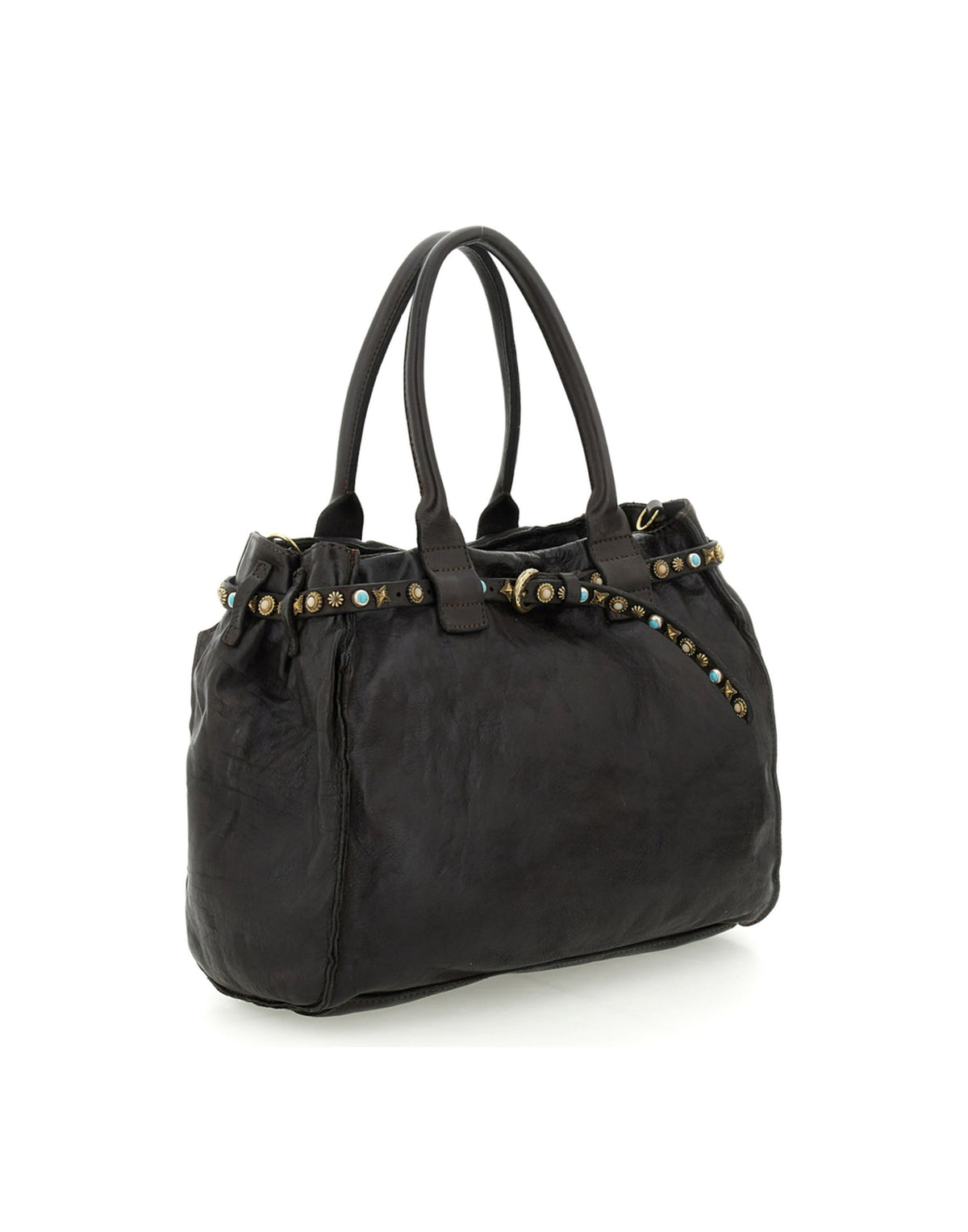 CAMPOMAGGI Borsa Shopping Rossella in Pelle con Borchie e Strass Moro