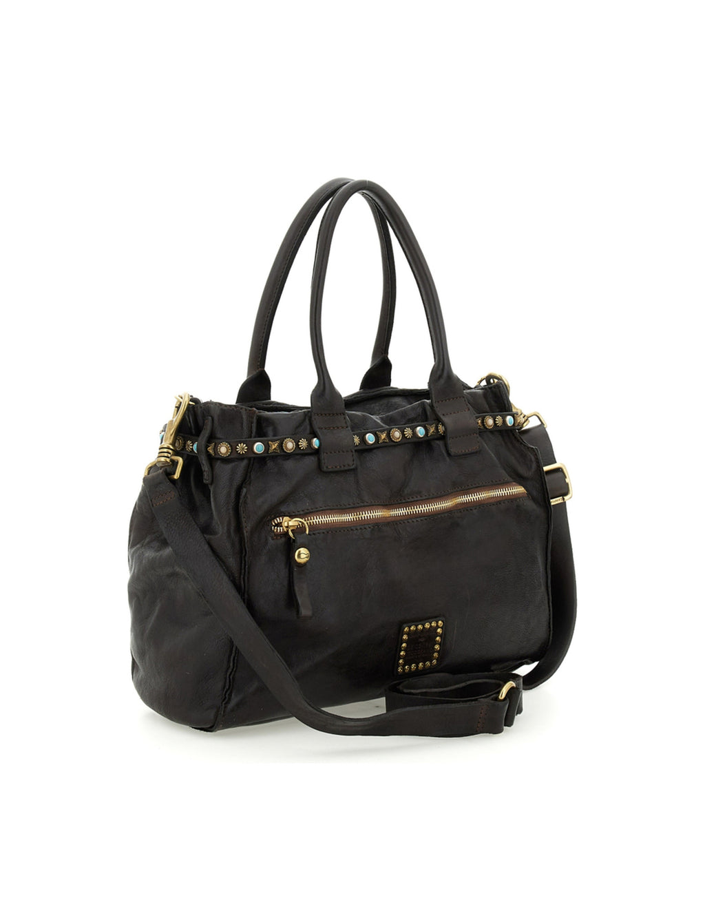 CAMPOMAGGI Borsa Shopping Rossella in Pelle con Borchie e Strass Moro