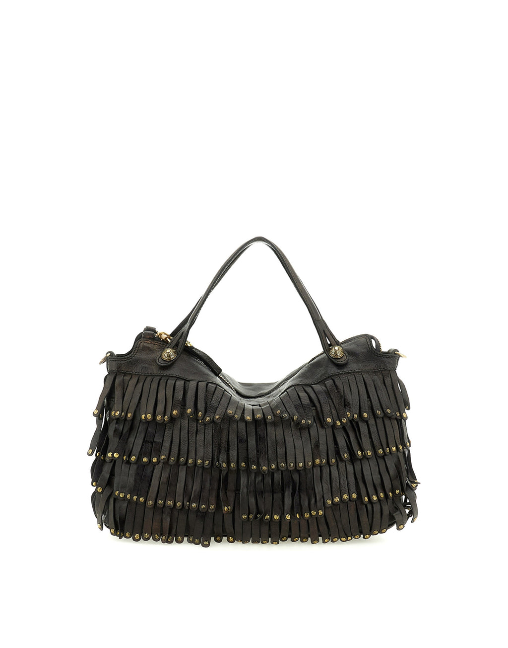 CAMPOMAGGI Borsa Shopping Melissa in Pelle con Frange e Borchie Grigio
