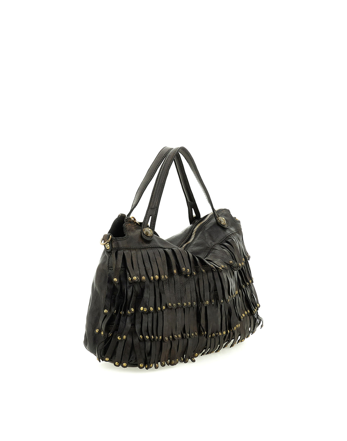 CAMPOMAGGI Borsa Shopping Melissa in Pelle con Frange e Borchie Grigio