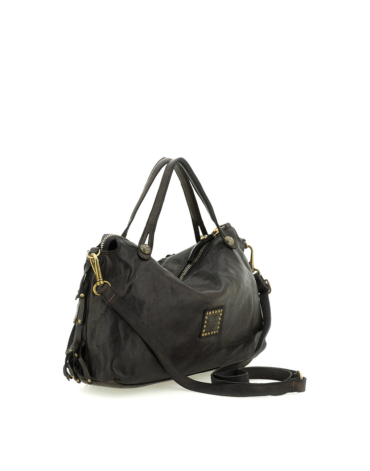 CAMPOMAGGI Borsa Shopping Melissa in Pelle con Frange e Borchie Grigio