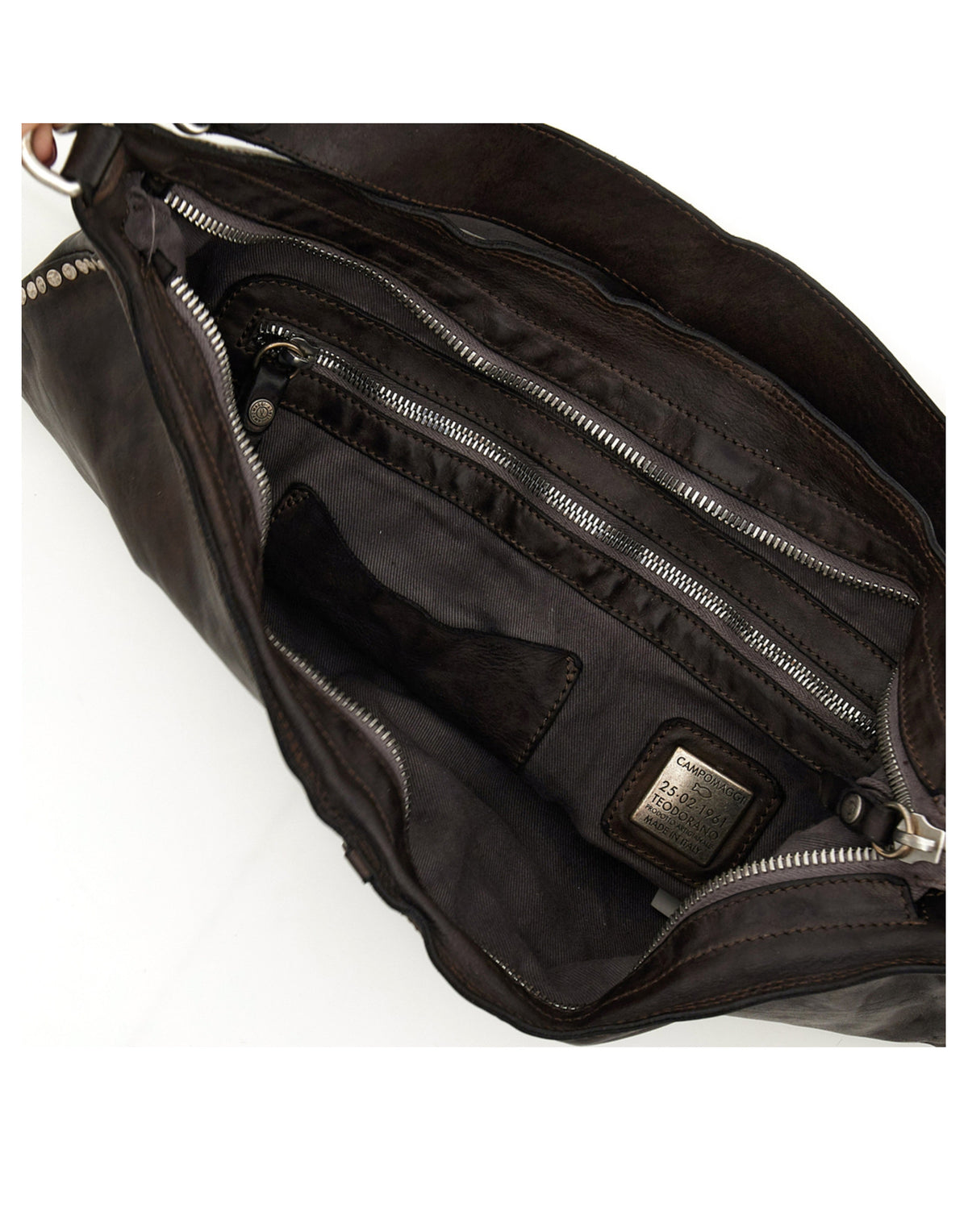 CAMPOMAGGI Borsa a Spalla Magda in Pelle con Borchie Grigio