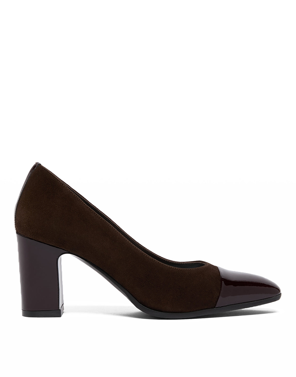 CAREL Décolleté Rosana in Suede Cioccolato e Vernice Bordeaux