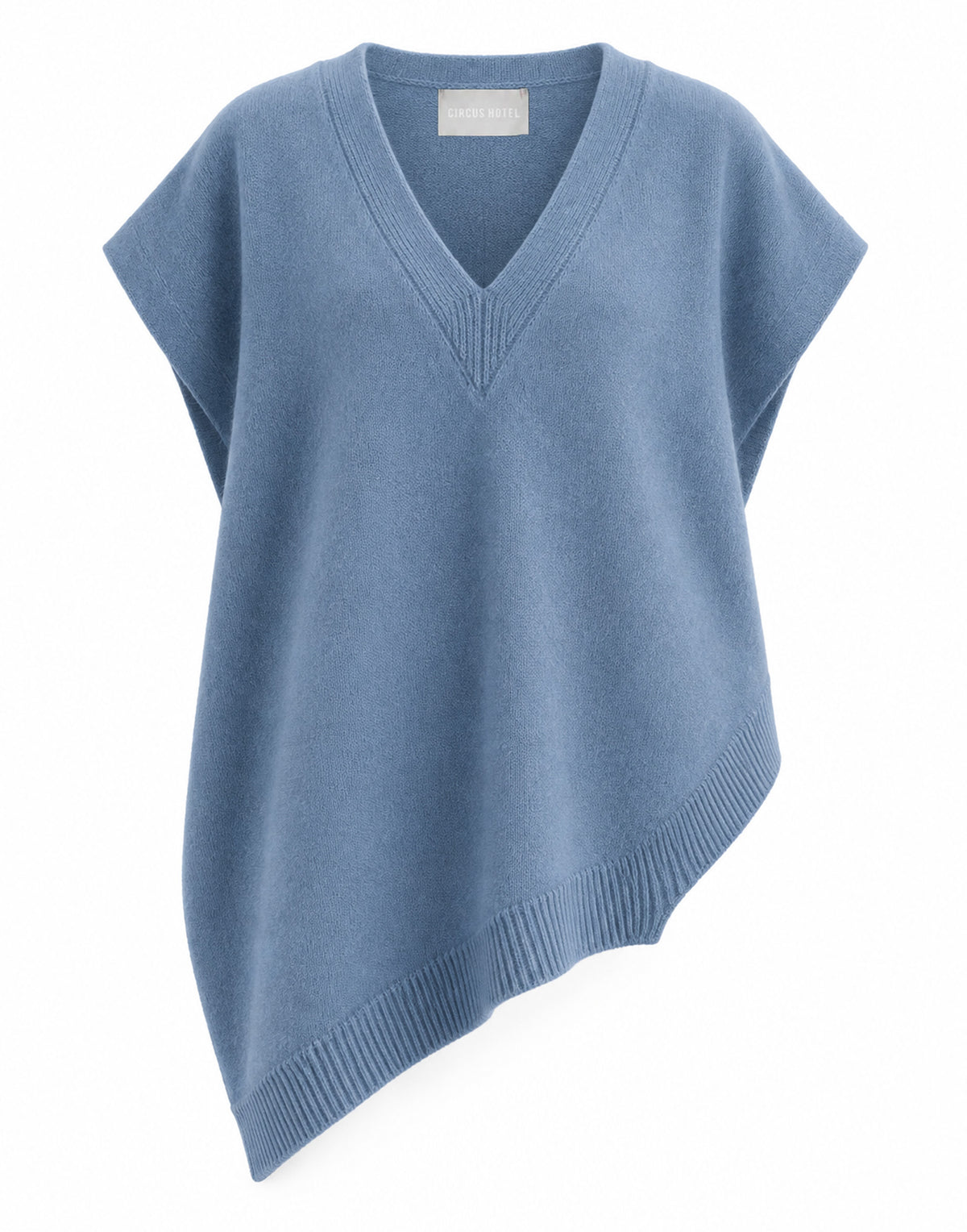 CIRCUS HOTEL Gilet Asimmetrico in Lana Vergine e Cashmere Azzurro