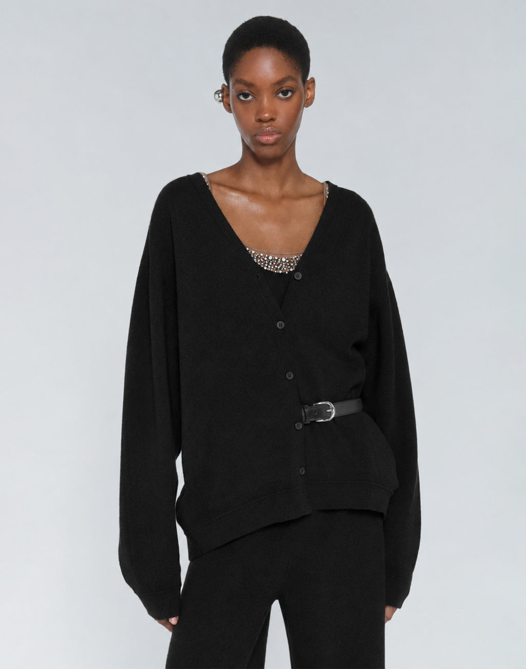 CIRCUS HOTEL Cardigan Double Face in Misto Cashmere Nero