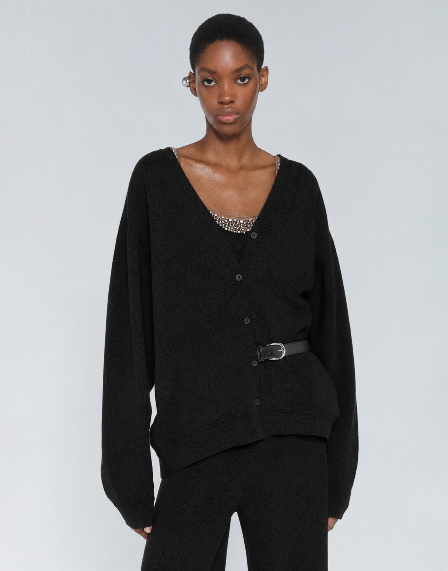 CIRCUS HOTEL Cardigan Double Face in Misto Cashmere Nero