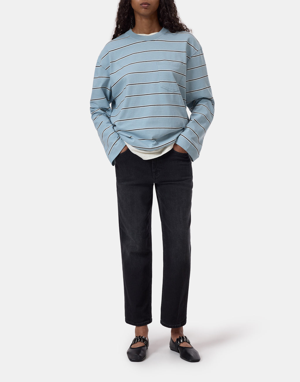 CLOSED T-Shirt a Maniche Lunghe a Righe Breeze Blue
