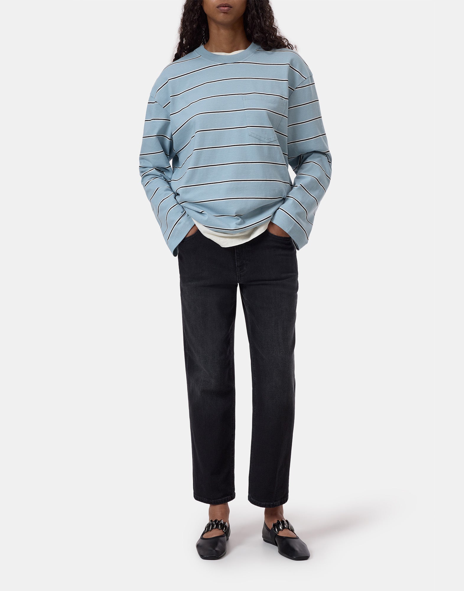CLOSED T-Shirt a Maniche Lunghe a Righe Breeze Blue