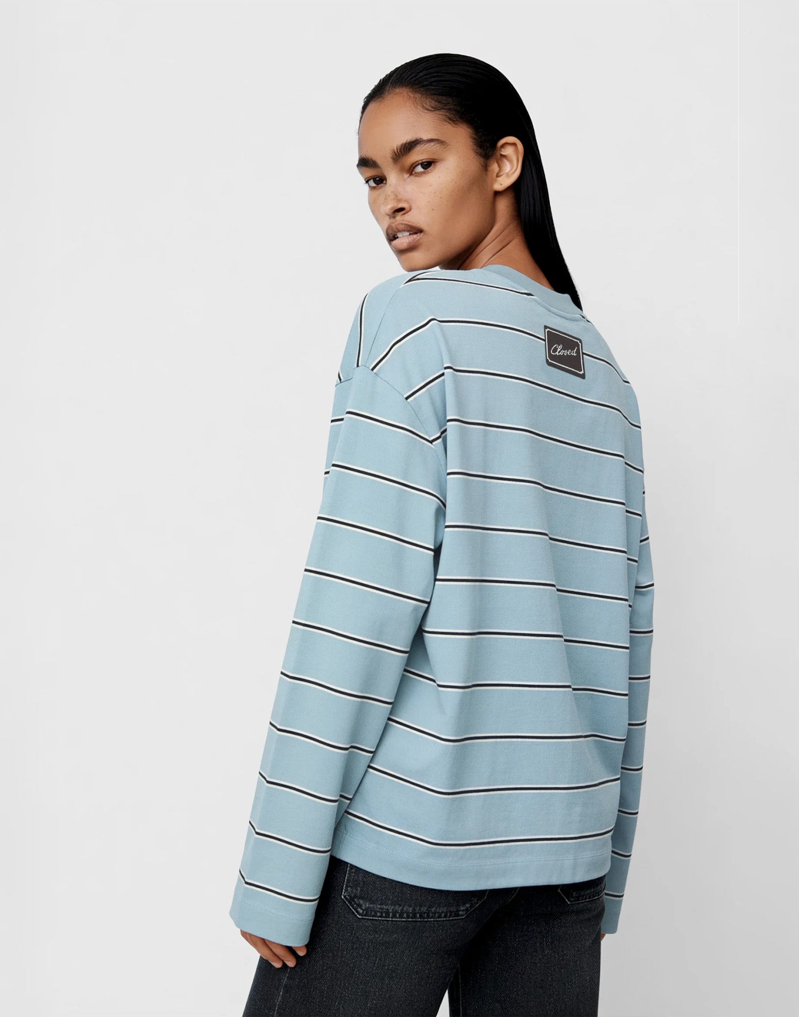 CLOSED T-Shirt a Maniche Lunghe a Righe Breeze Blue