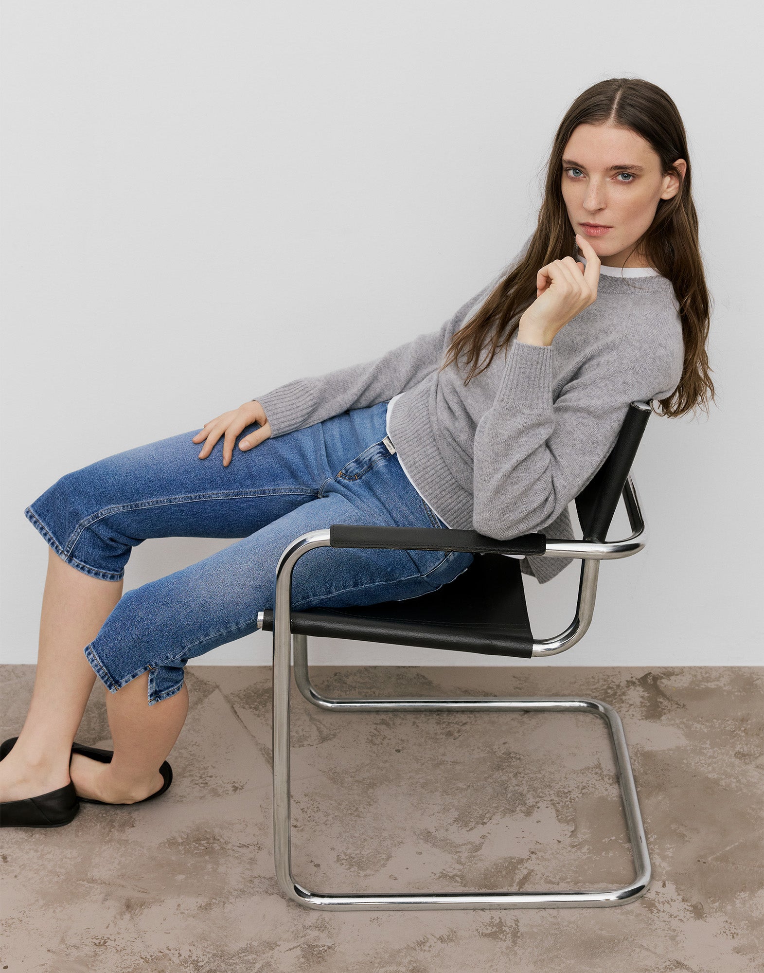 CLOSED Maglione Girocollo in Lana Merino Light Grey Melange