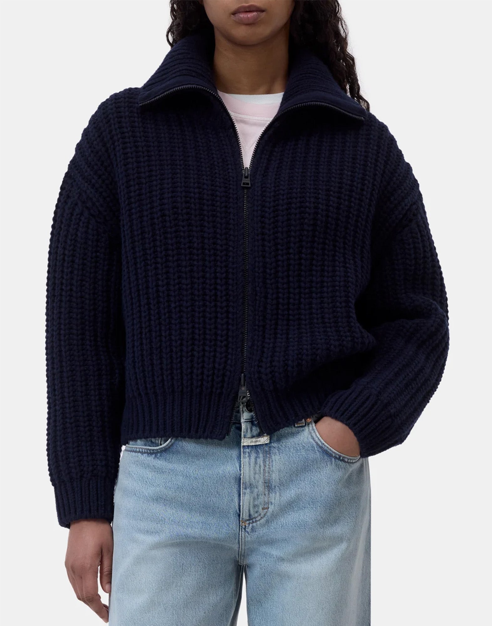CLOSED Cardigan in Pura Lana con Zip Blu