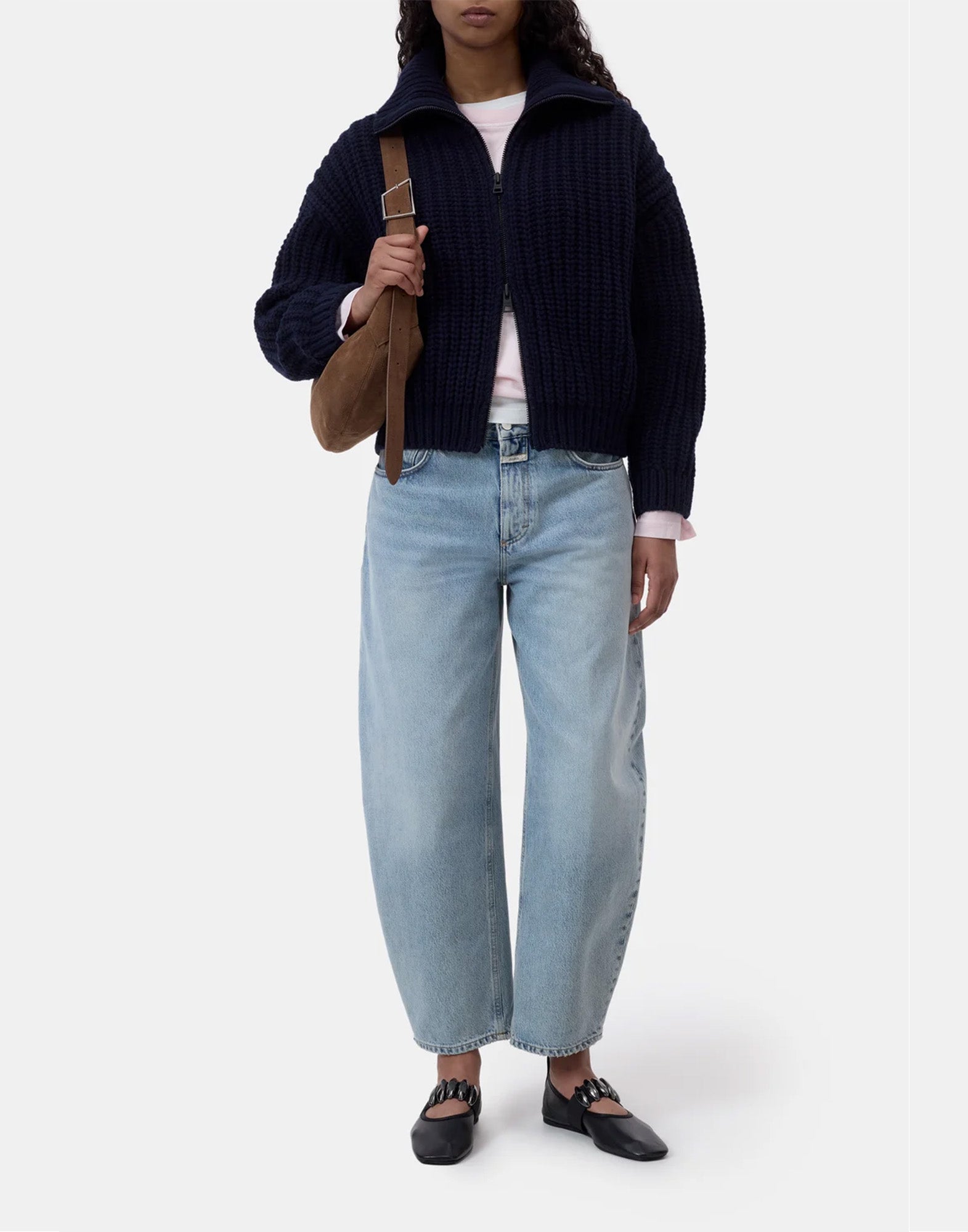 CLOSED Cardigan in Pura Lana con Zip Blu
