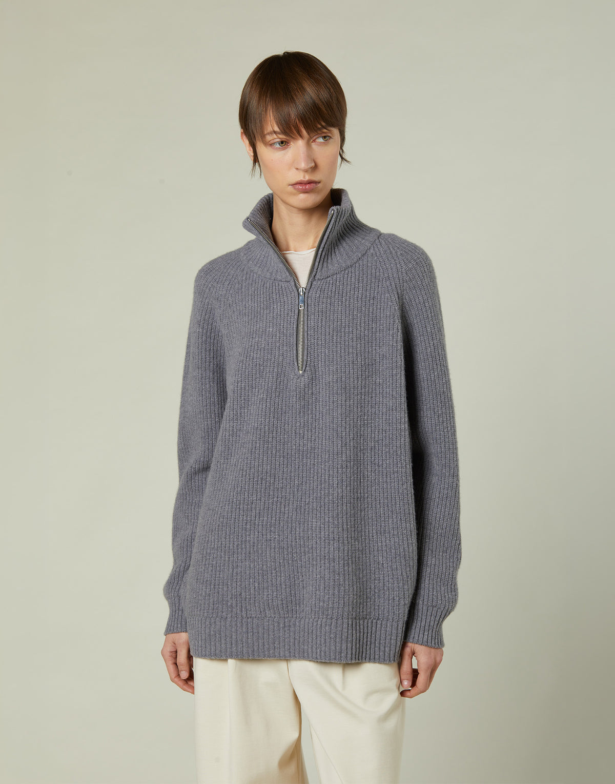 DANIELE FIESOLI Lupetto con Mezza Zip in Lana Merino e Cashmere Grigio
