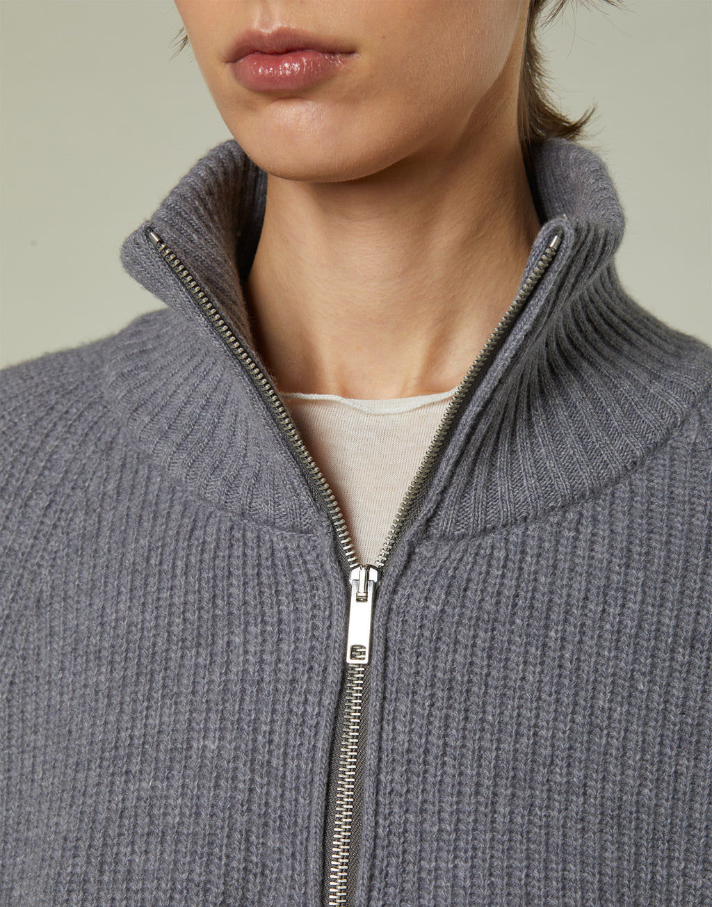 DANIELE FIESOLI Lupetto con Mezza Zip in Lana Merino e Cashmere Grigio