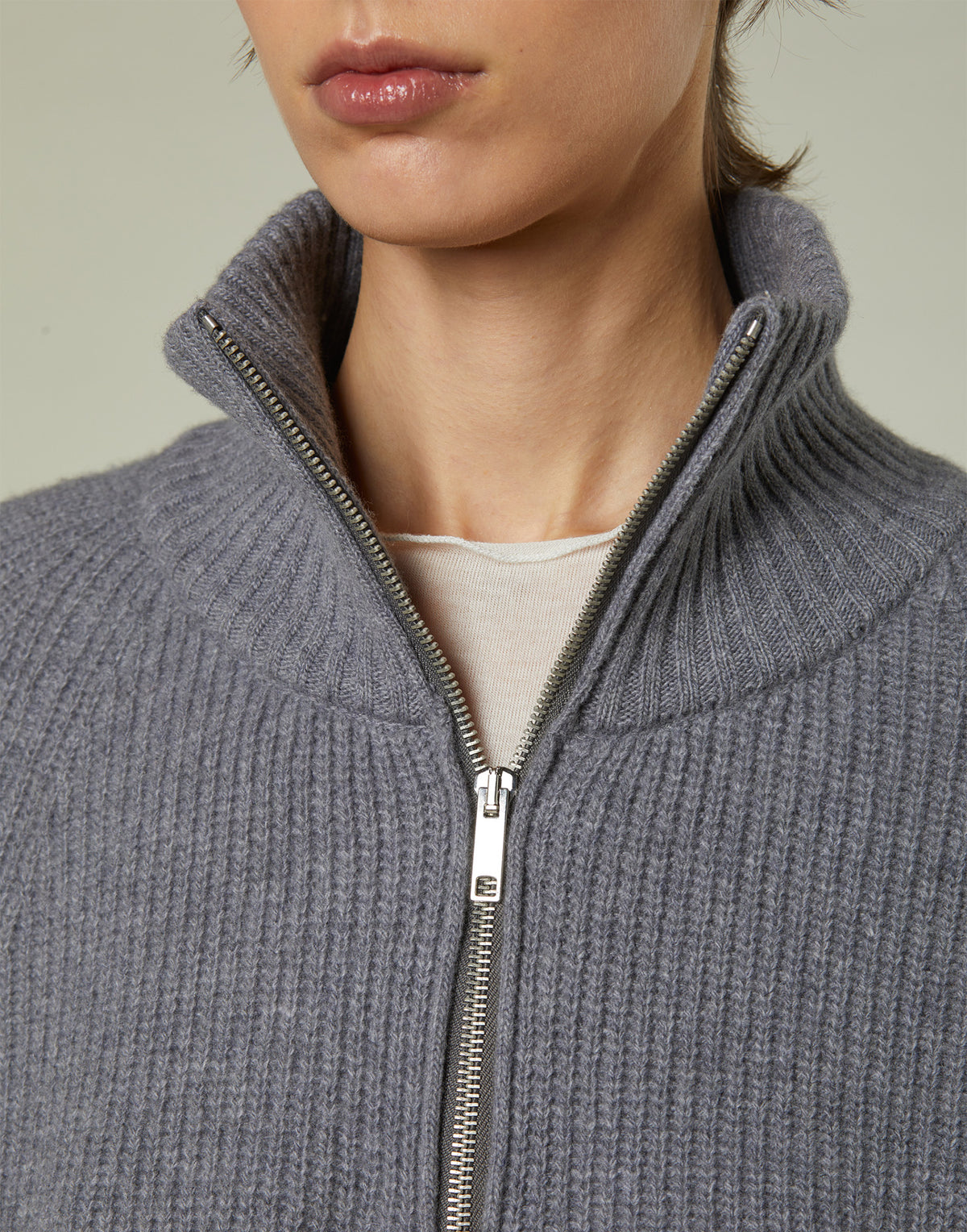 DANIELE FIESOLI Lupetto con Mezza Zip in Lana Merino e Cashmere Grigio