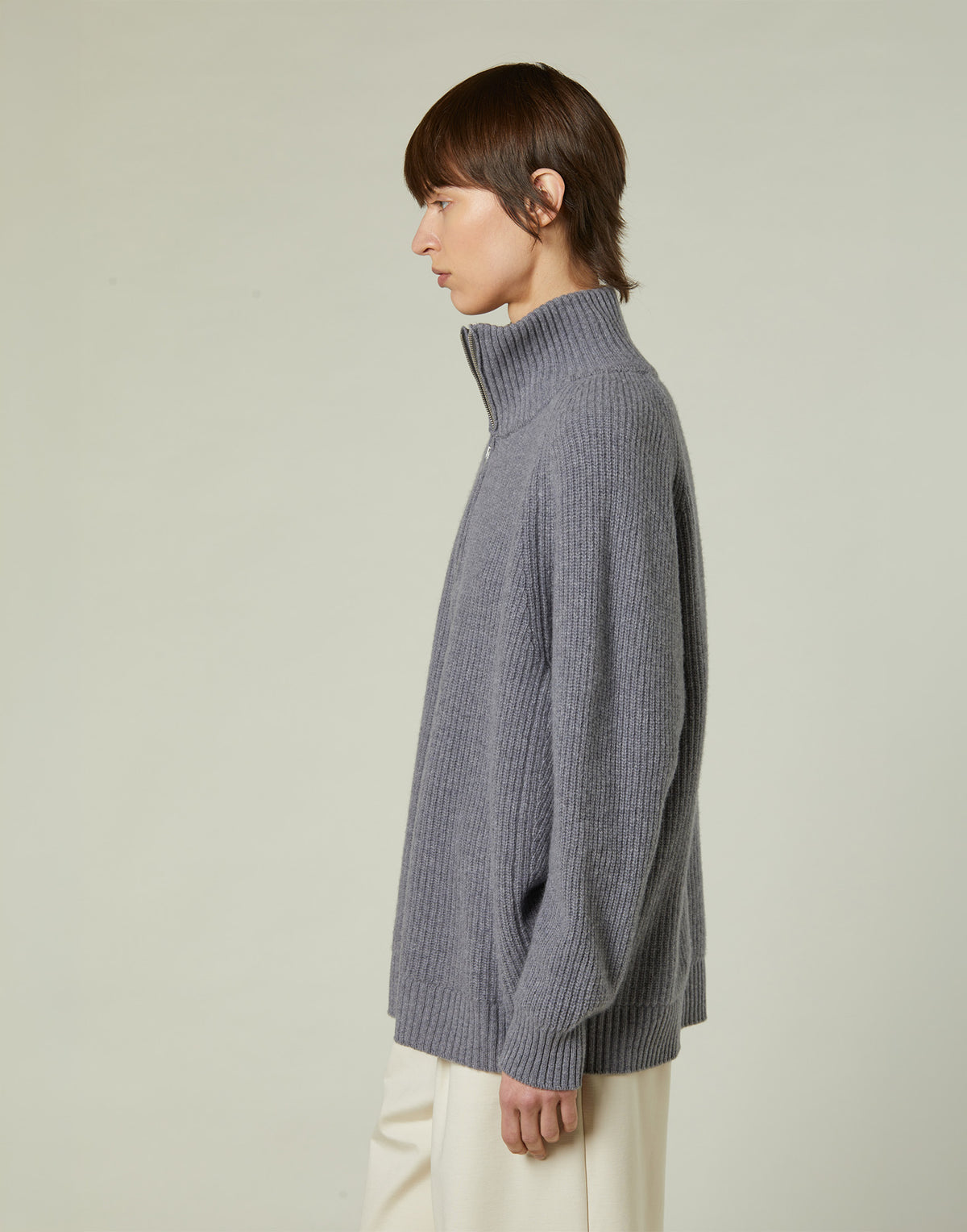 DANIELE FIESOLI Lupetto con Mezza Zip in Lana Merino e Cashmere Grigio