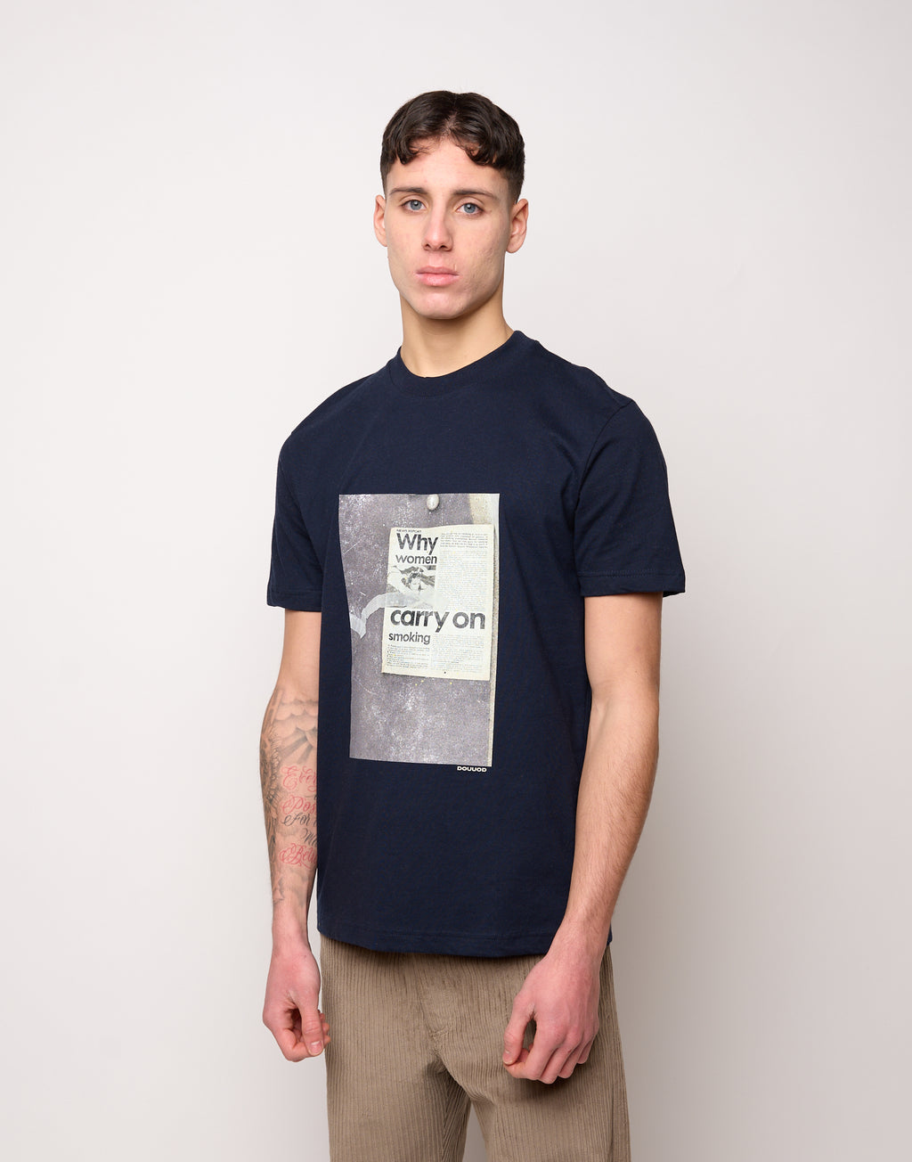 DOUUOD T-shirt in Jersey di Cotone Stampa "Carry On" Navy