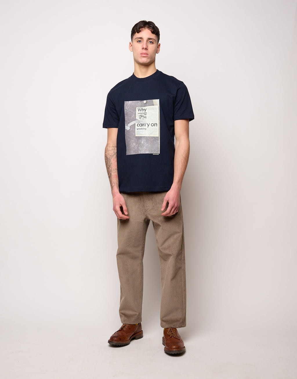 DOUUOD T-shirt in Jersey di Cotone Stampa "Carry On" Navy