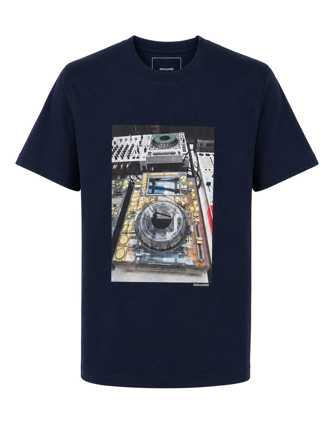 DOUUOD T-shirt in Jersey di Cotone Stampa "Console DJ" Navy