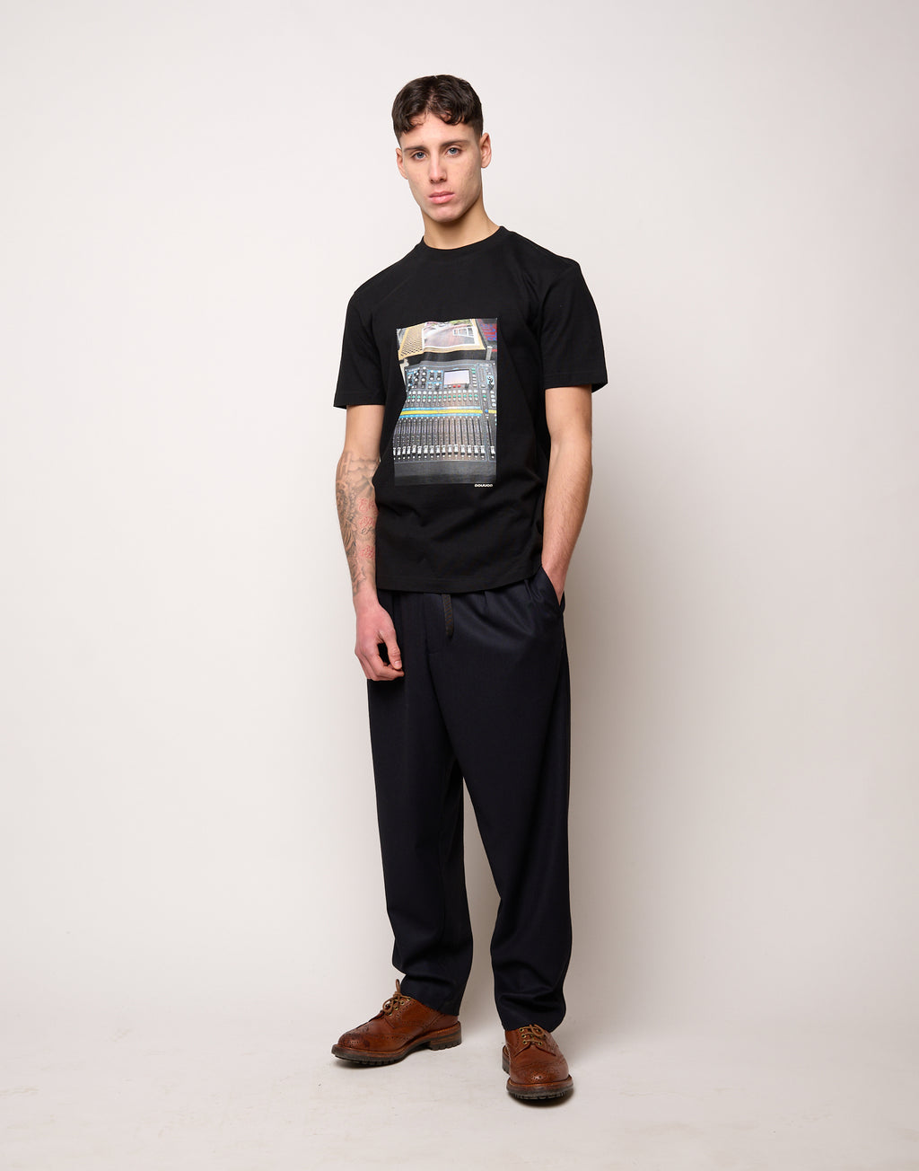 DOUUOD T-shirt in Jersey di Cotone Stampa "Mixer" Navy