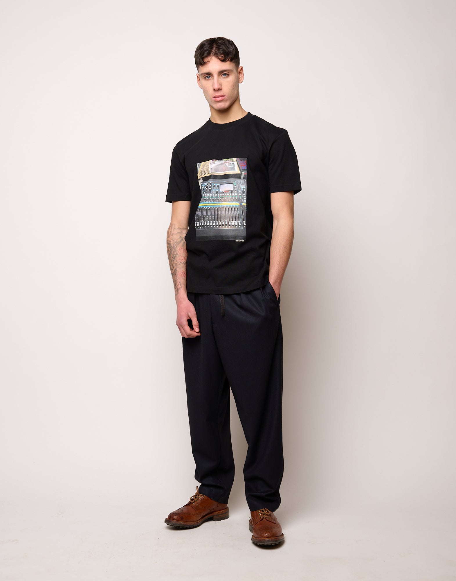 DOUUOD T-shirt in Jersey di Cotone Stampa "Mixer" Navy