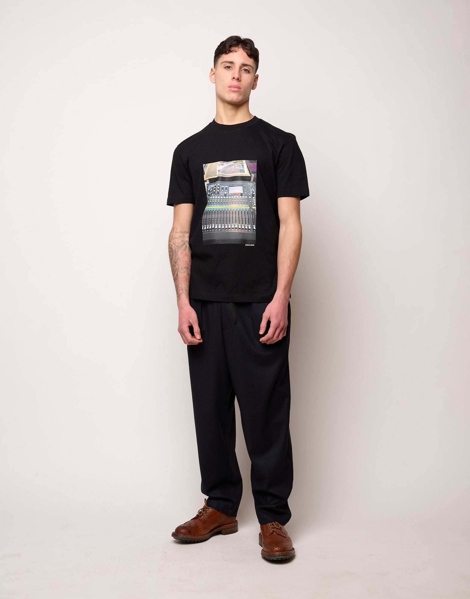 DOUUOD T-shirt in Jersey di Cotone Stampa "Mixer" Navy