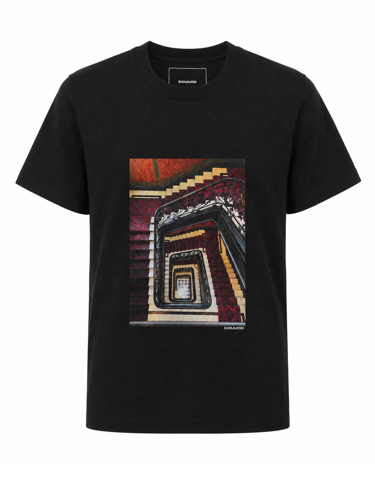 T-shirt DOUUOD en jersey de coton imprimé « Stairs » noir