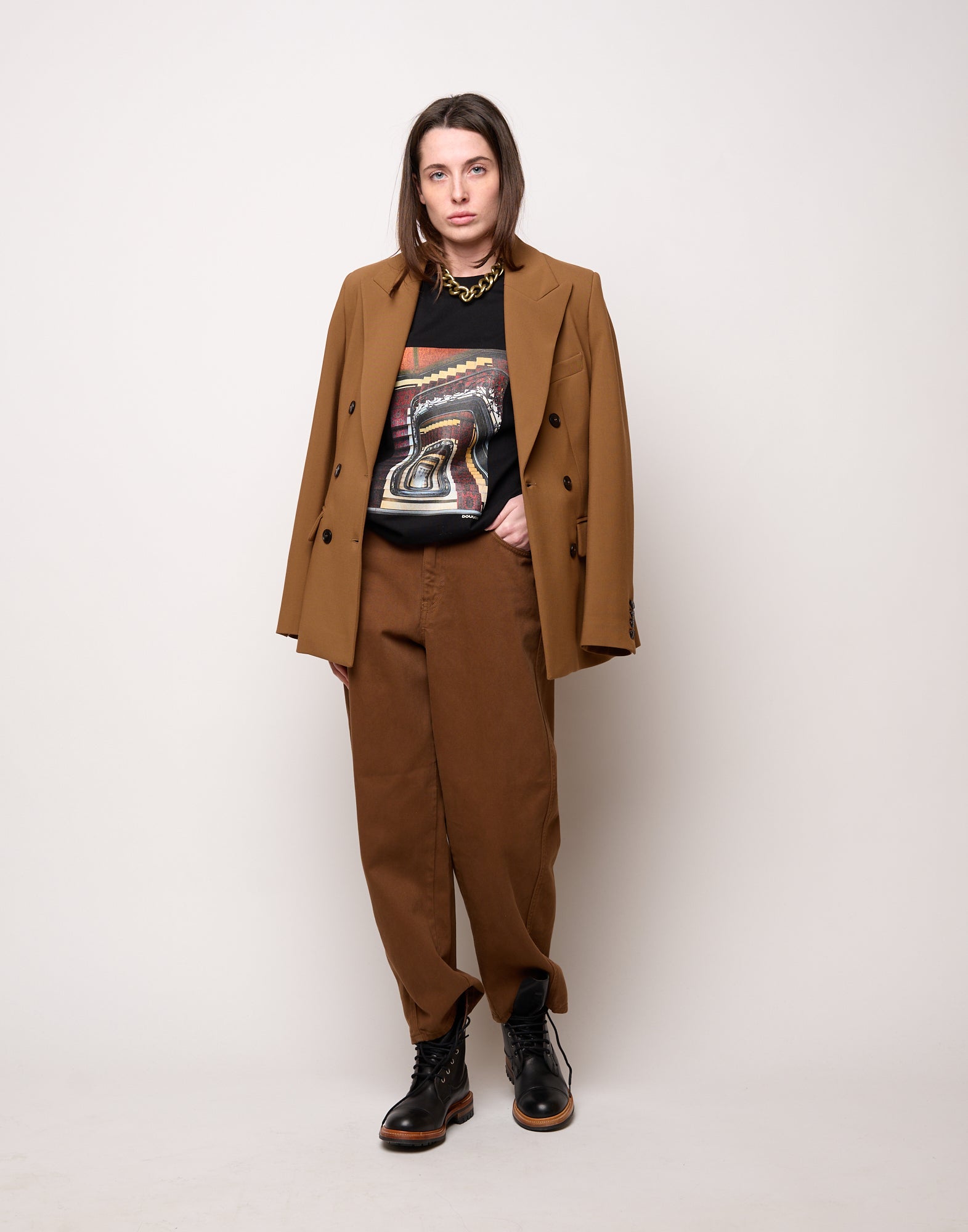 DOUUOD T-shirt in Jersey di Cotone Stampa "Stairs" Nero