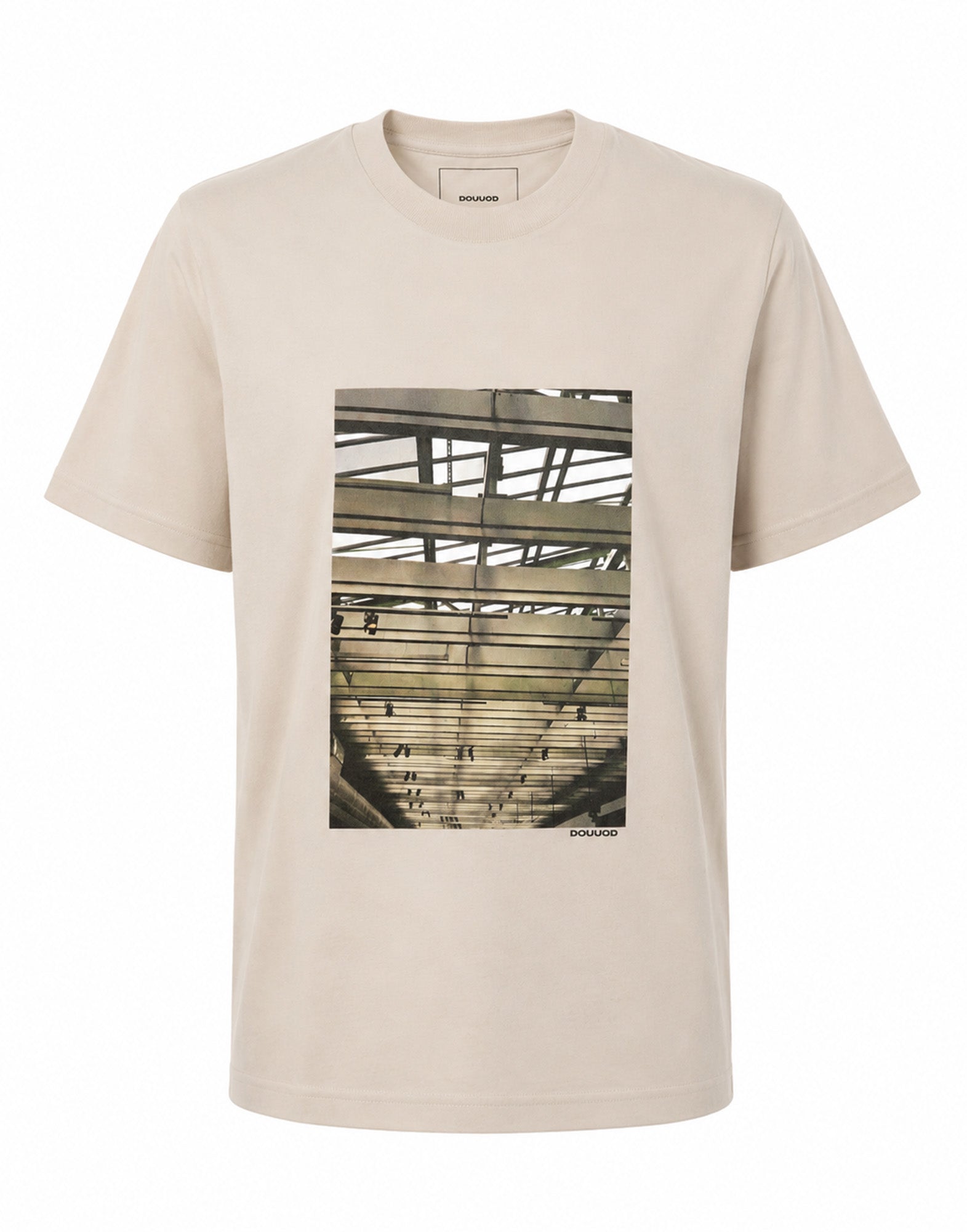 DOUUOD T-shirt in Jersey di Cotone Stampa "Travi" Burro