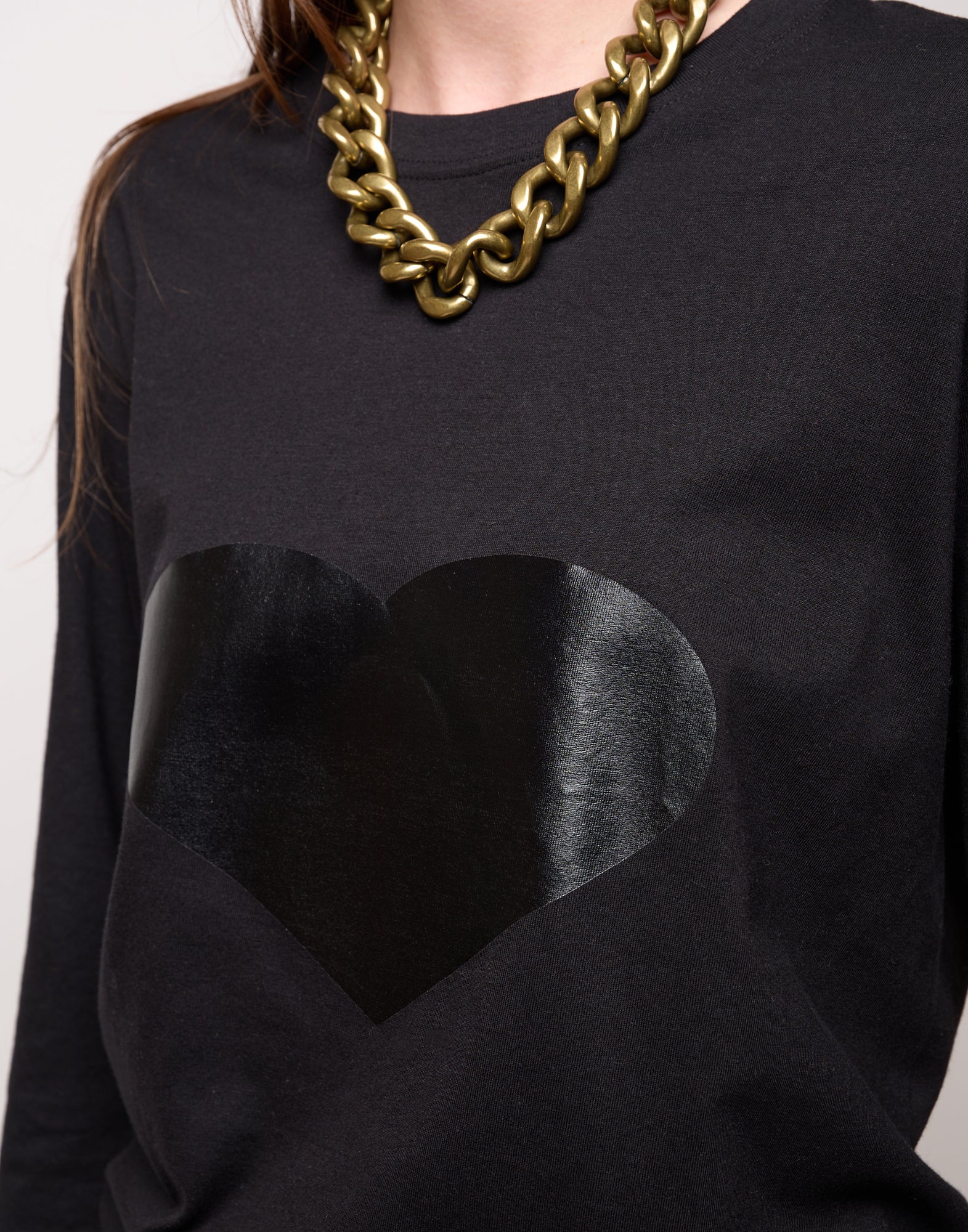 DOUUOD T-shirt manica Lunga in Jersey di Cotone Stampa "Cuore" Nero