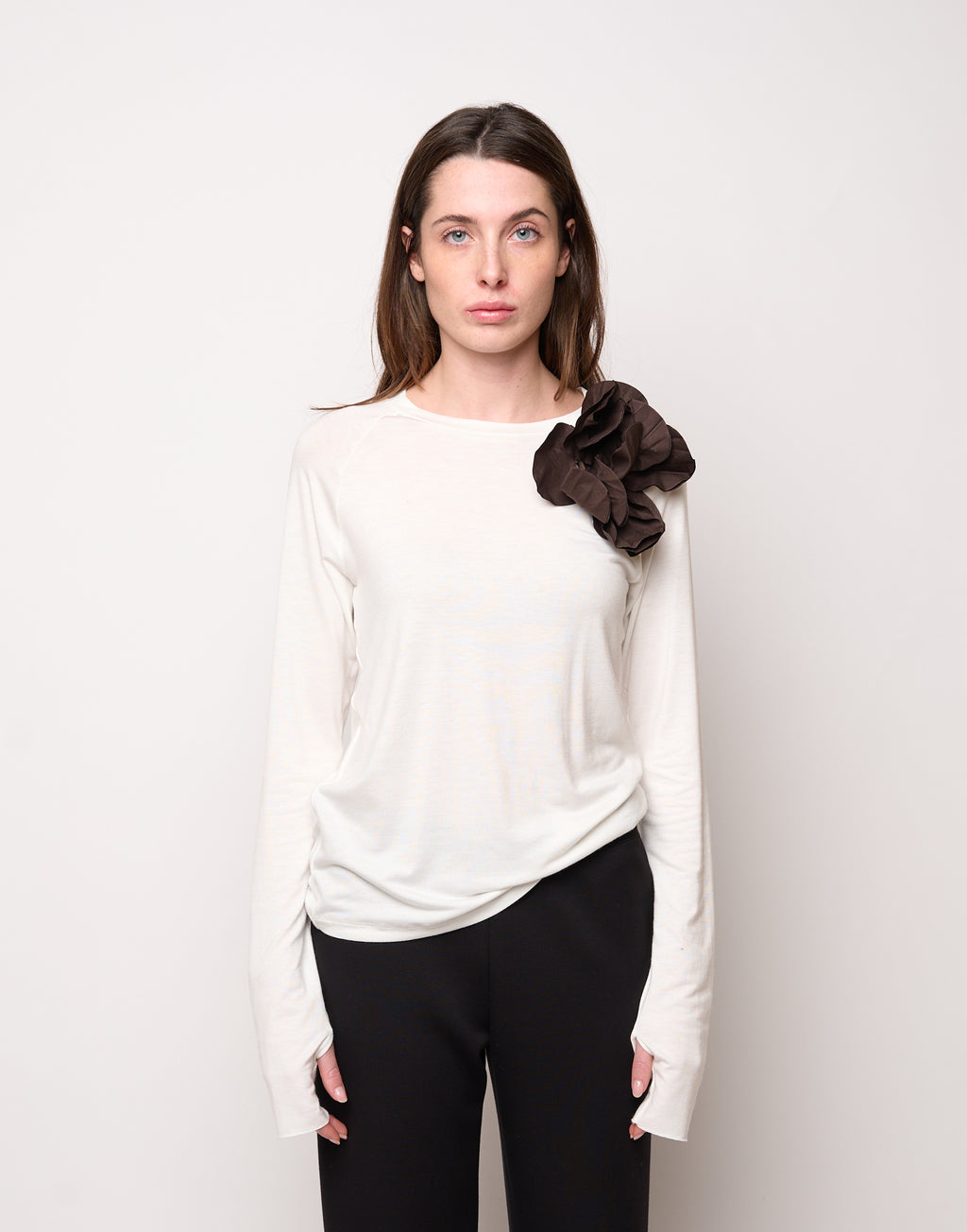 DOUUOD Maglia in Jersey di Viscosa Stretch Latte