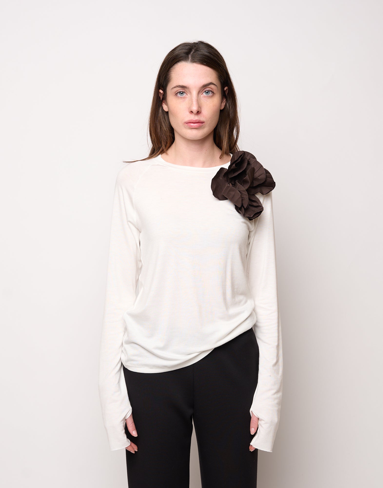 DOUUOD Maglia in Jersey di Viscosa Stretch Latte